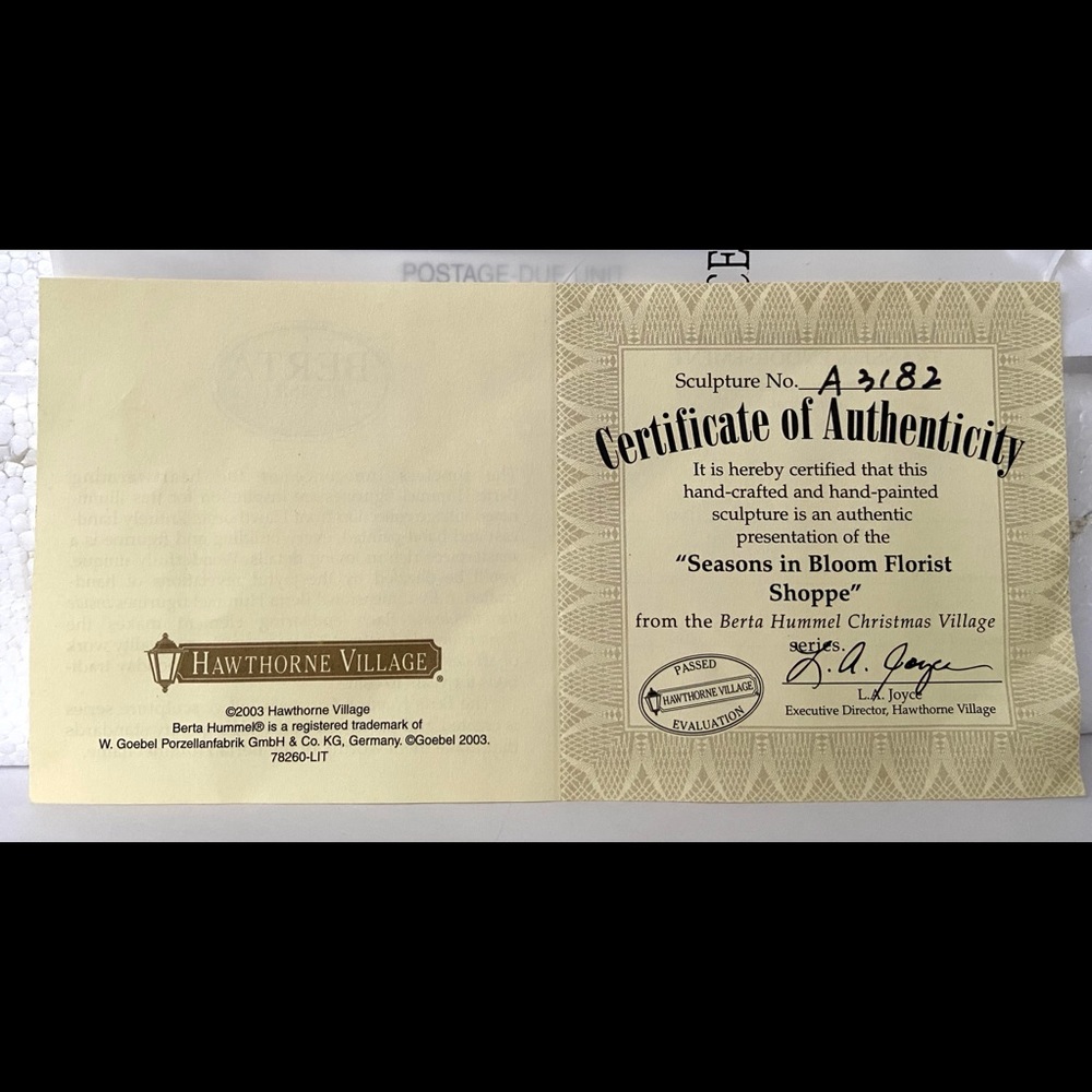 HAWTHORNE VILLAGE  “RARE”- SEASONS IN BLOOM FLORIST SHOPPE - Picture 9 of 9